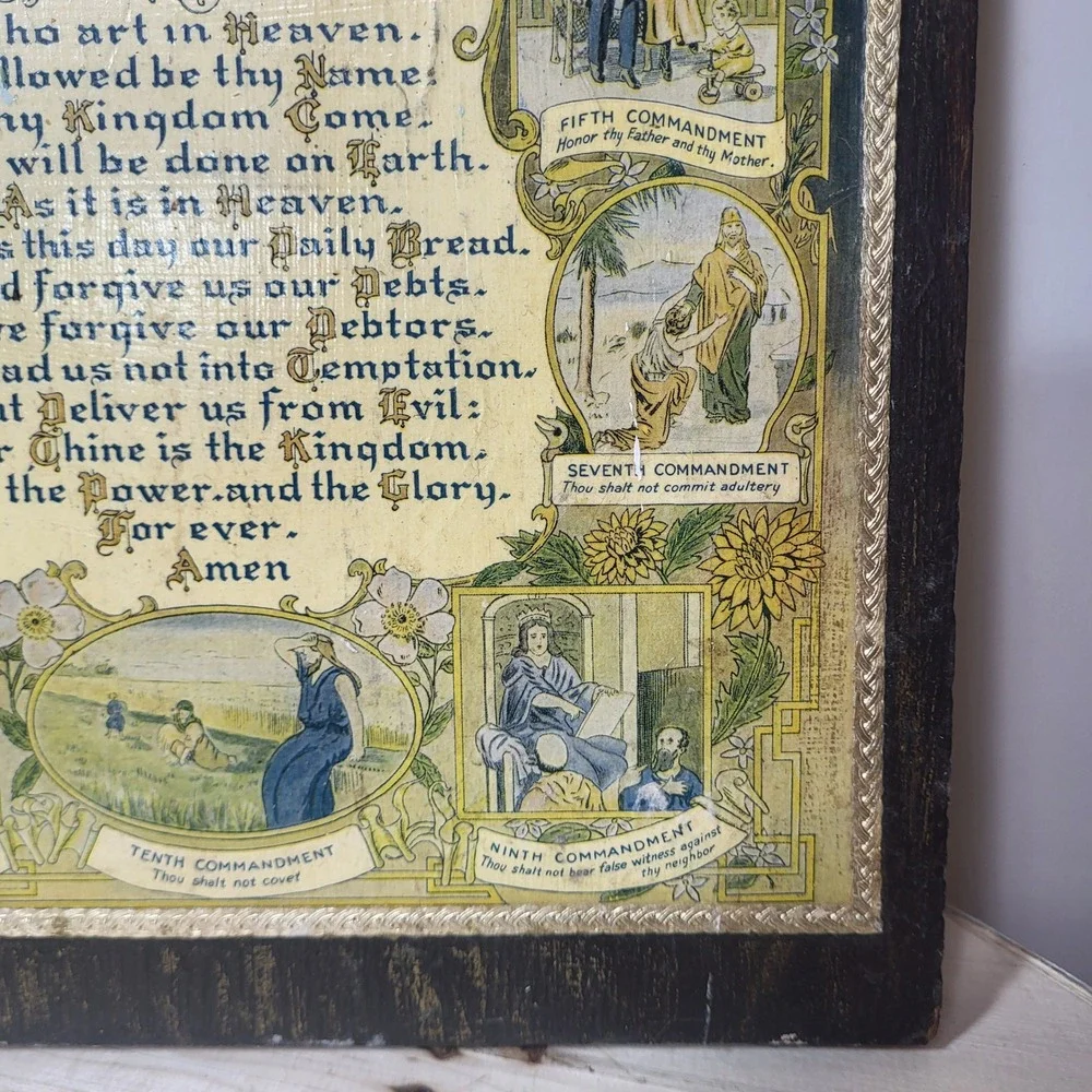 Vintage 1925 Wilson Chemical Co Tyrone PA Lords Prayer Ten Commandments Plaque
